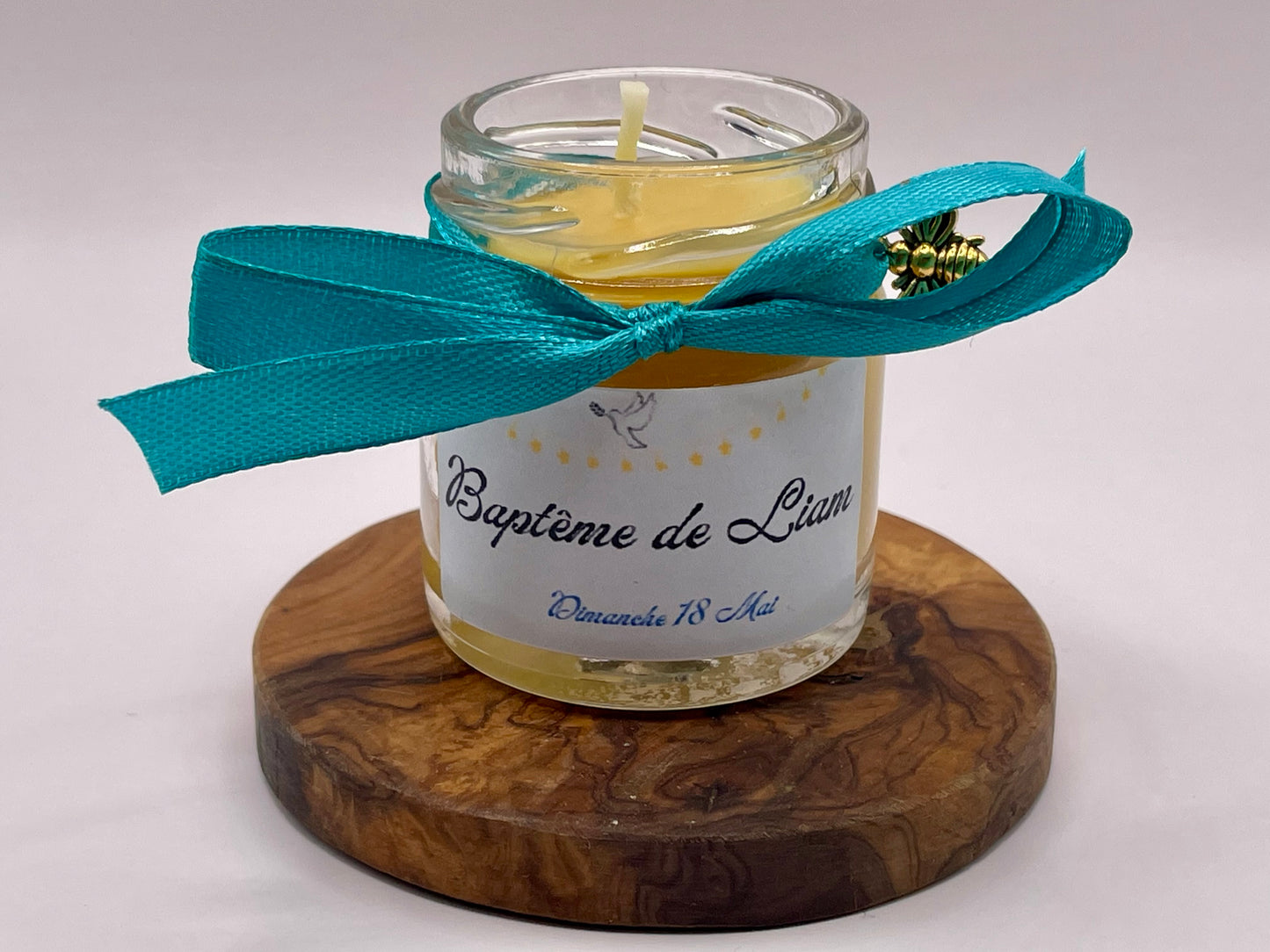 ❤️Cadeaux invités- Bougie naturel en cire d'abeille à personnaliser Pour Vos Baptême 40ml ❤️