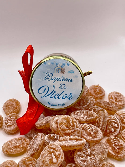 🍬 Cadeaux invités-Pot De Bonbon Au Miel 40ml à personnaliser Pour Vos Baptême 🍬