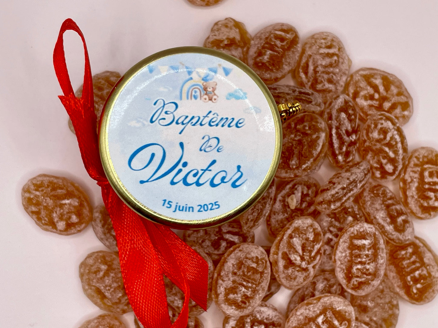 🍬 Cadeaux invités-Pot De Bonbon Au Miel 40ml à personnaliser Pour Vos Baptême 🍬