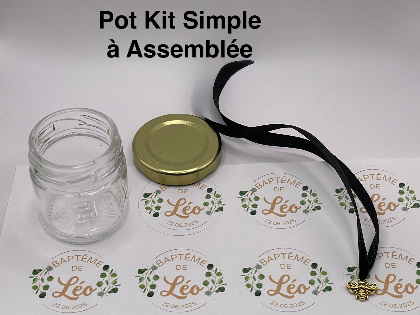Pot Kit Simple à Assemblée- Pot vide à personnaliser_Kit pour cadeaux Mariage, Baptême, Anniversaire, baby shower... A remplir avec Miel, Dragées, Confiture, Bonbons...