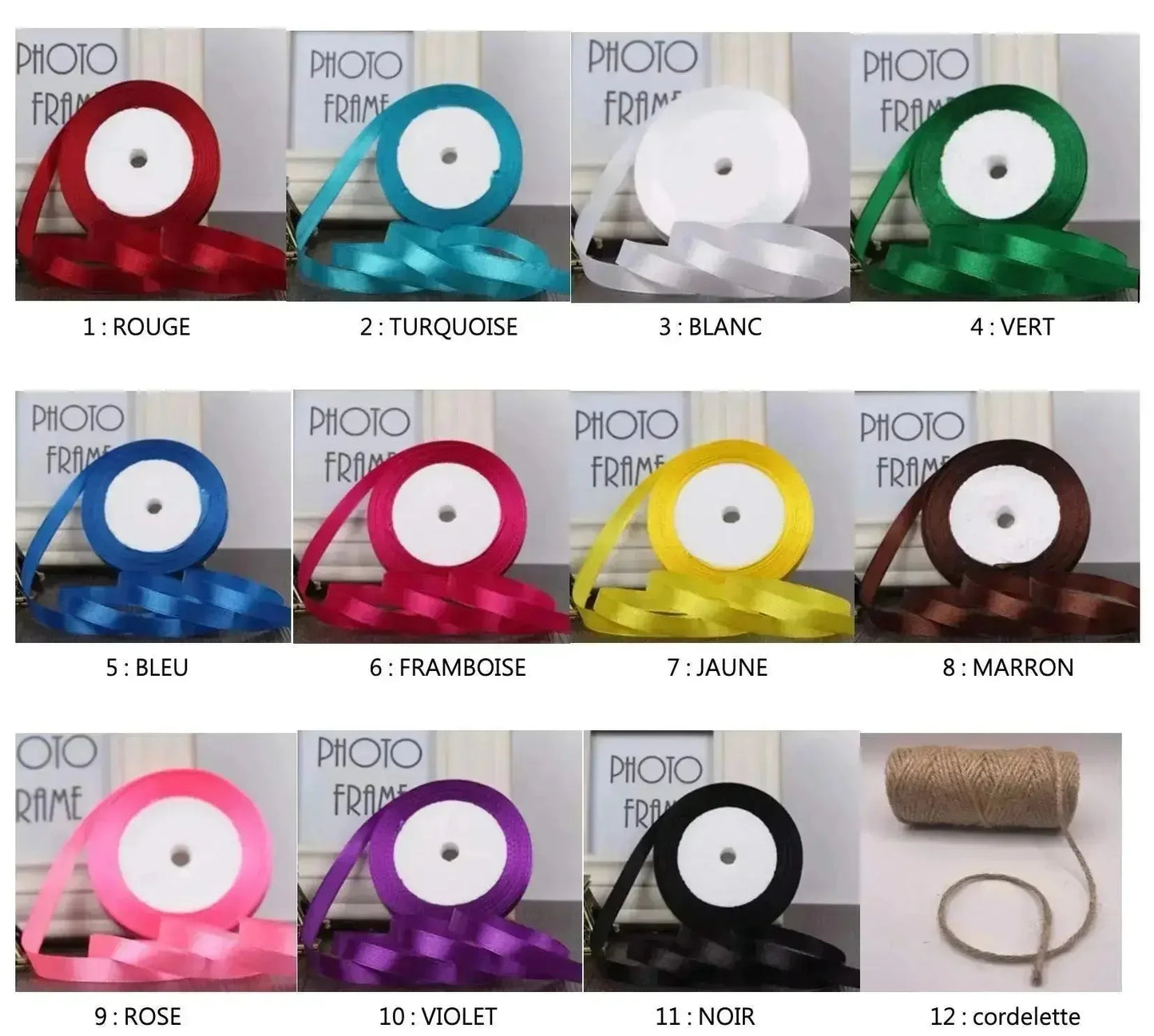 Rubans satinés et cordelette en 12 couleurs pour emballage cadeau ou décoration mariage
