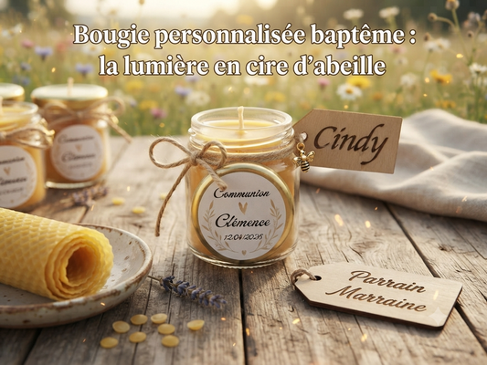 Bougie personnalisée baptême : la lumière en cire d'abeille