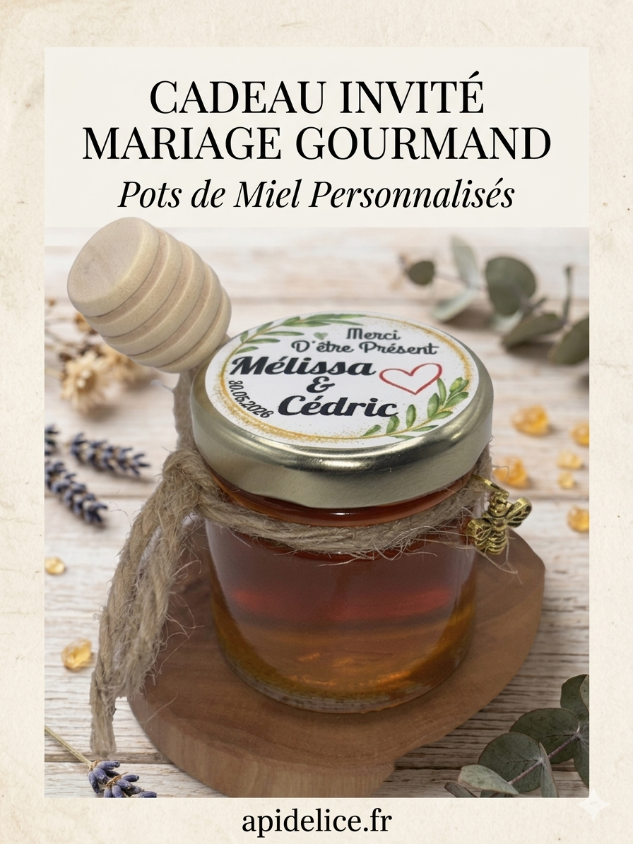 🐝 Cadeaux invités-Pot De Miel 50G à personnaliser Pour Vos Mariages 🐝 apidelice