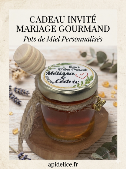 🐝 Cadeaux invités-Pot De Miel 50G à personnaliser Pour Vos Mariages 🐝 apidelice