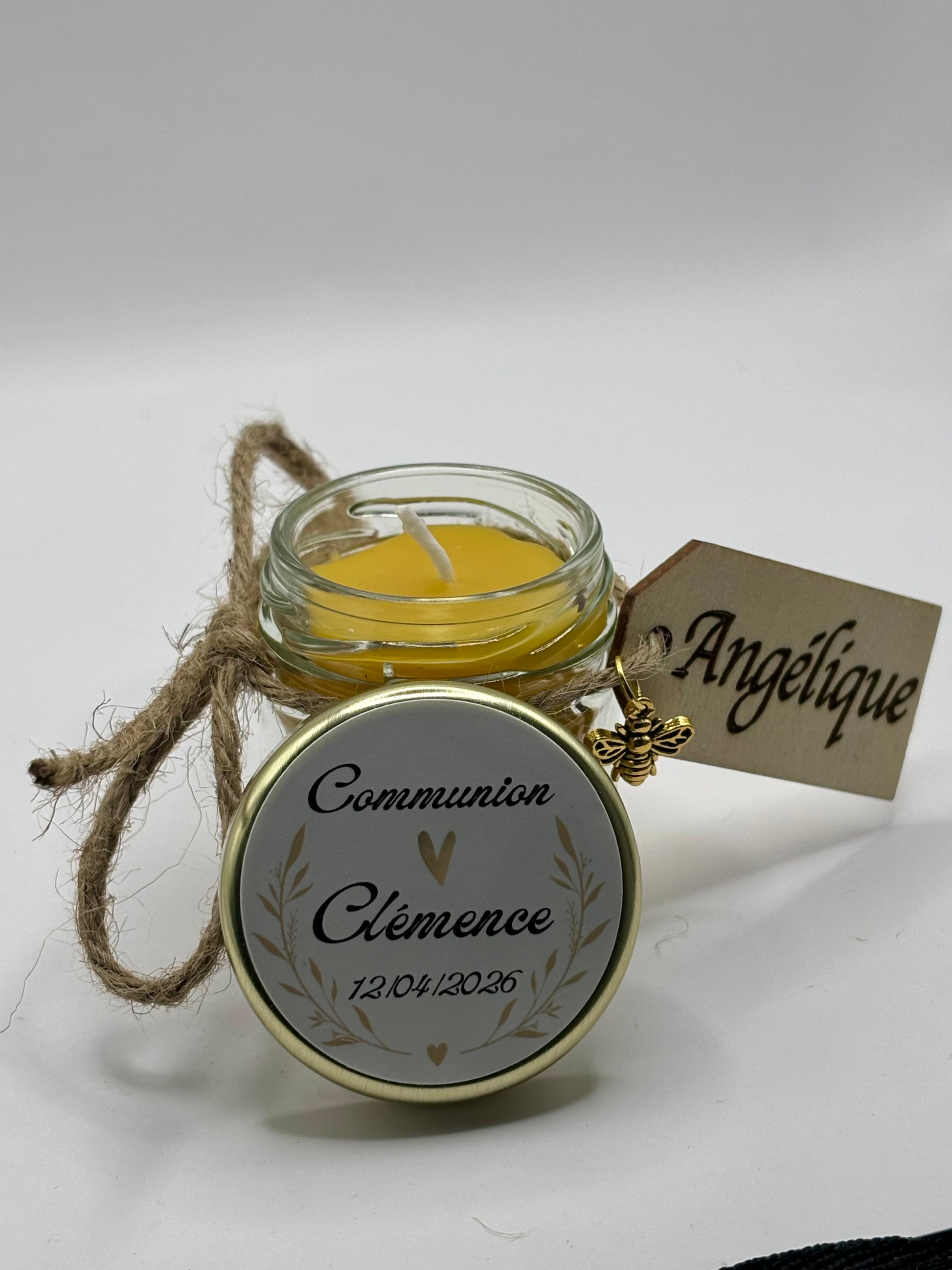❤️Cadeaux invités- Bougie naturelles en cire d'abeille à personnaliser Pour Vos Baptême 40ml ❤️ Apidelice