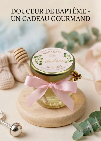 🐝 Cadeaux invités-Pot De Miel 50G à personnaliser Pour Vos Baptême 🐝 apidelice