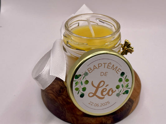 ❤️Cadeaux invités- Bougie naturel en cire d'abeille à personnaliser Pour Vos Baptême 40ml ❤️
