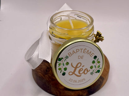 ❤️Cadeaux invités- Bougie naturel en cire d'abeille à personnaliser Pour Vos Baptême 40ml ❤️