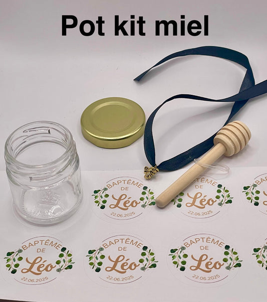 Kit Miel Pot vide à personnaliser_Kit pour cadeaux Mariage, Baptême, Anniversaire, baby shower... A remplir avec Miel, Dragées, Confiture, Bonbons...