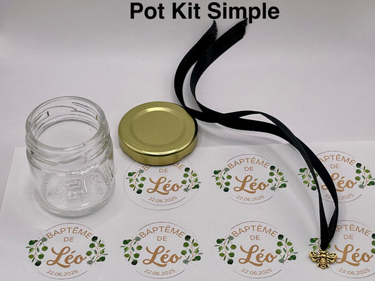 Kit Simple Pot vide à personnaliser_Kit pour cadeaux Mariage, Baptême, Anniversaire, baby shower... A remplir avec Miel, Dragées, Confiture, Bonbons...