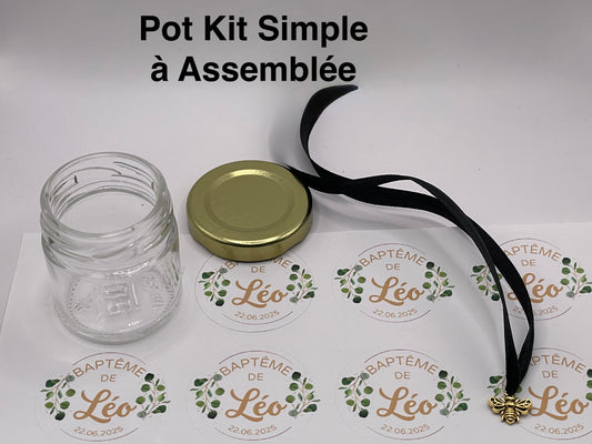 Pot Kit Simple à Assemblée- Pot vide à personnaliser_Kit pour cadeaux Mariage, Baptême, Anniversaire, baby shower... A remplir avec Miel, Dragées, Confiture, Bonbons...