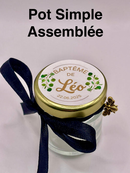 Kit Simple Pot vide à personnaliser_Kit pour cadeaux Mariage, Baptême, Anniversaire, baby shower... A remplir avec Miel, Dragées, Confiture, Bonbons...