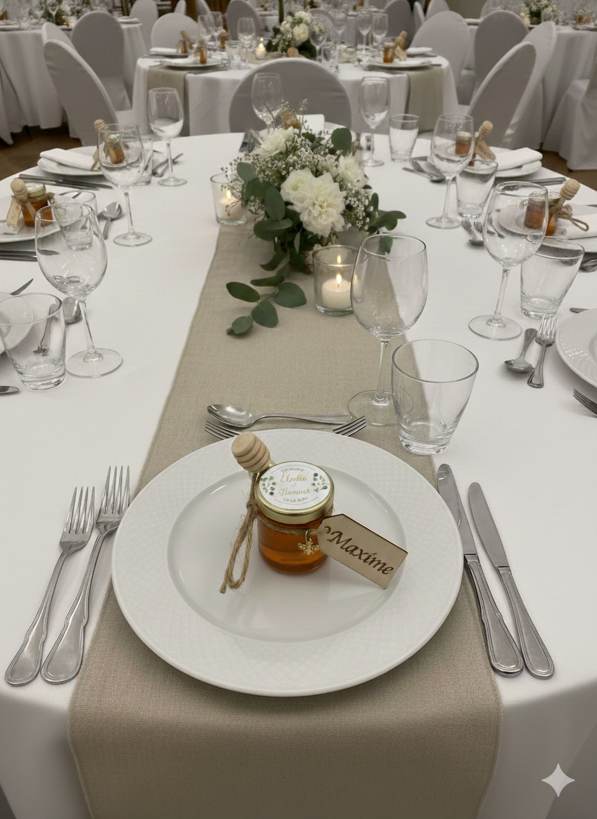 Marque place en bois personnalisé. Gravure laser de chaque prénom des invités à aj Apidelice