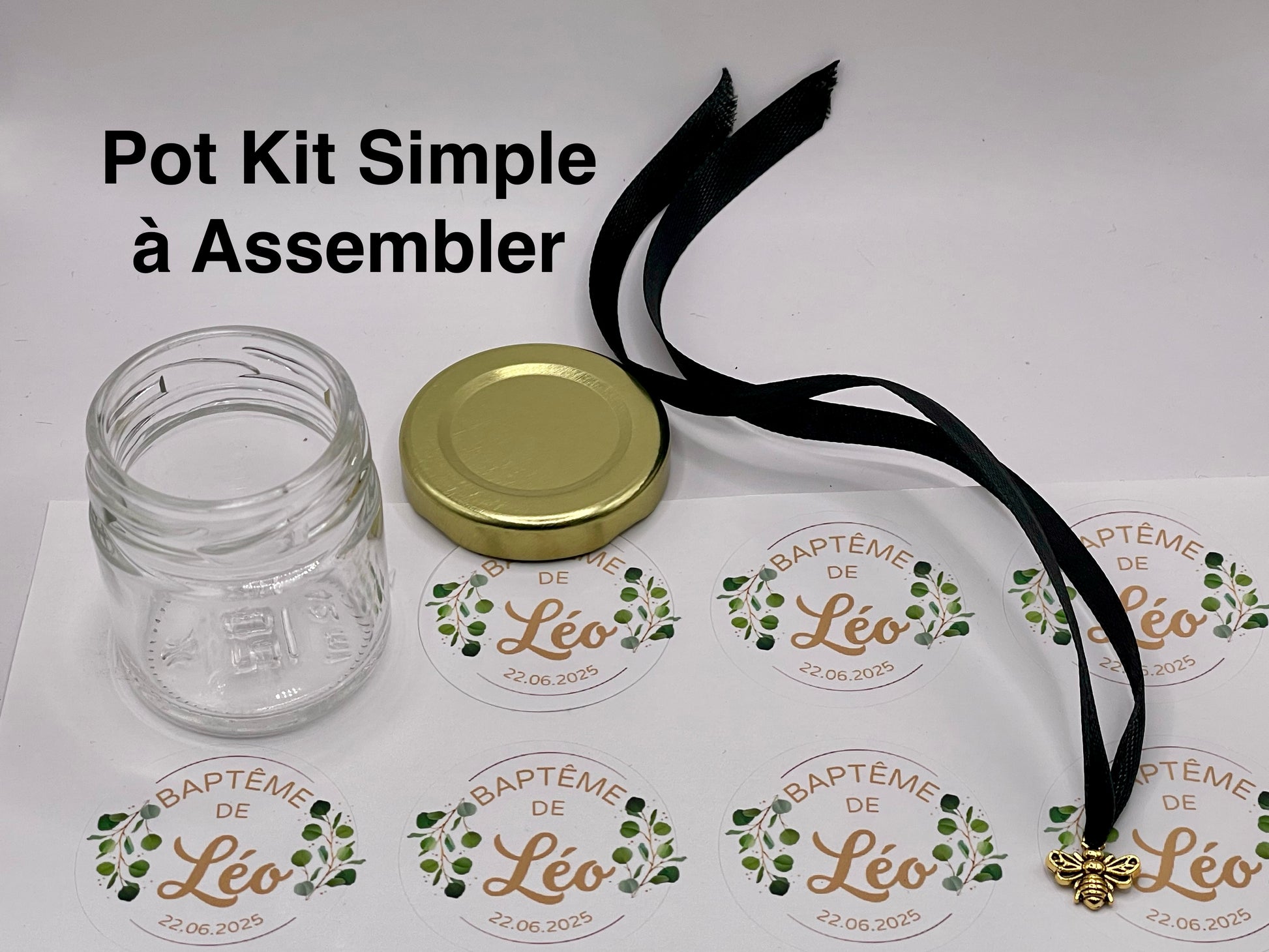 Pot Kit Simple à Assembler- Pot vide à personnaliser_Kit pour cadeaux Mariage, Baptême, Anniversaire, baby shower... A remplir avec Miel, Dragées, Confiture, Bonbons... apidelice