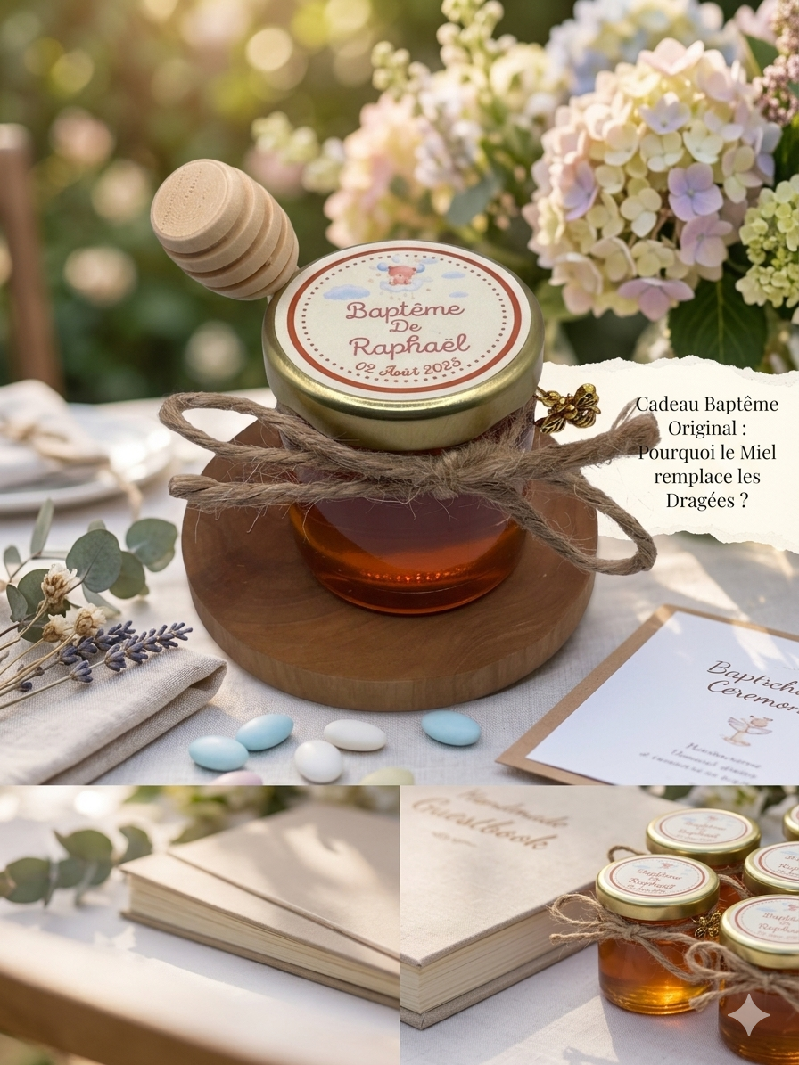 🐝 Cadeaux invités-Pot De Miel 50G à personnaliser Pour Vos Baptême 🐝 apidelice