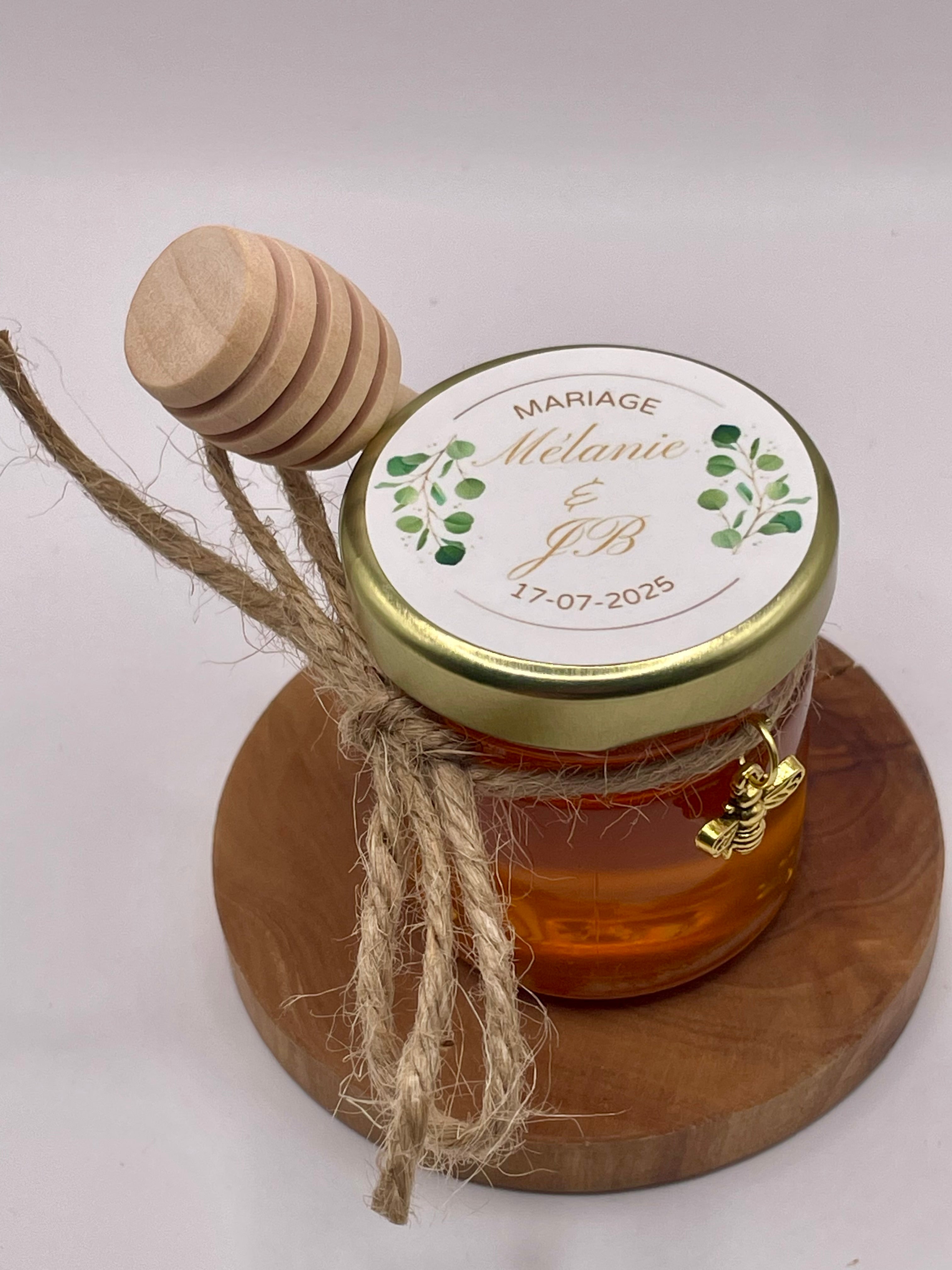 petit pot de miel de châtaignier personnaliser pour un mariage - Apidelice